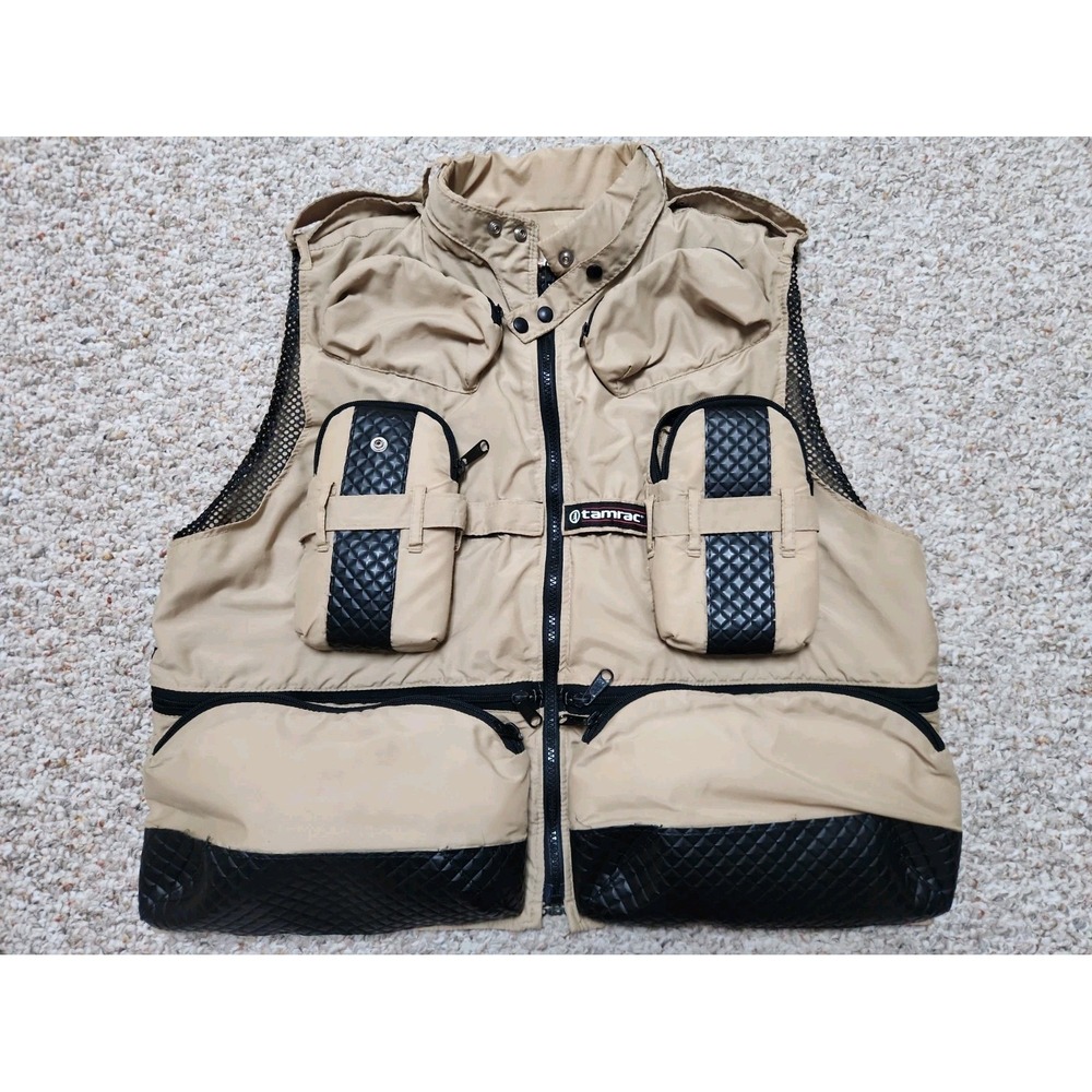 Vintage Tamrac Photography Fishing Vest Mens Medium Made in USA Tactical Beige